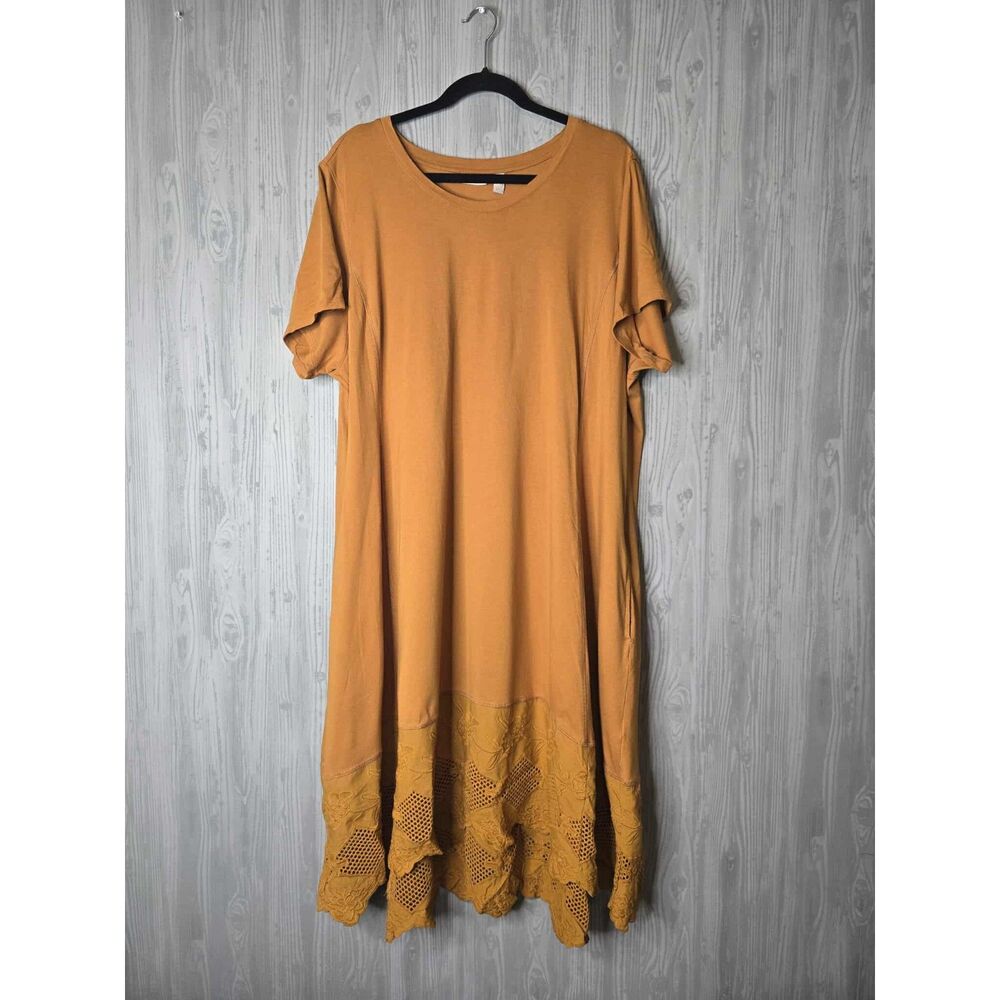 Logo Lori Goldstein Lavish Mustard Detailed Hem Dress 3X Lagenlook Cottagecore
